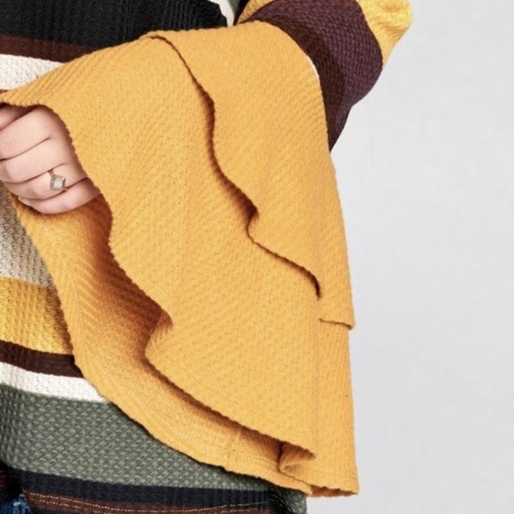 Stripped Knit Top Ruffle Bell Sleeves Plus Size - Picture 4 of 4